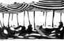 2011 - Dessin à l'encre noire, Marée humaine sous les parasols